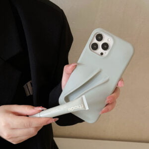 جراب هاتف آيفون سيليكون بتصميم ثلاثي الأبعاد مع حامل ملمع شفاه