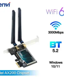 عرض أمامي لبطاقة WiFi6 AX200 PCIe مع الهوائيات